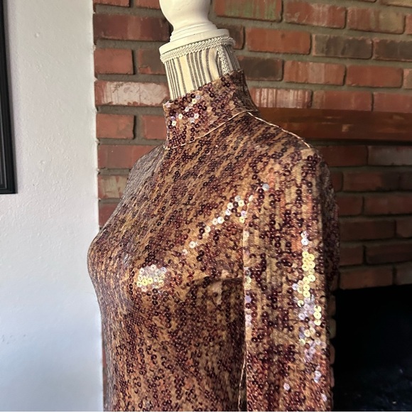 Anthropologie Byron Lars Metallic Sequin Long Sleeve Bodysuit in Bronze Sz 10 - Picture 5 of 7
